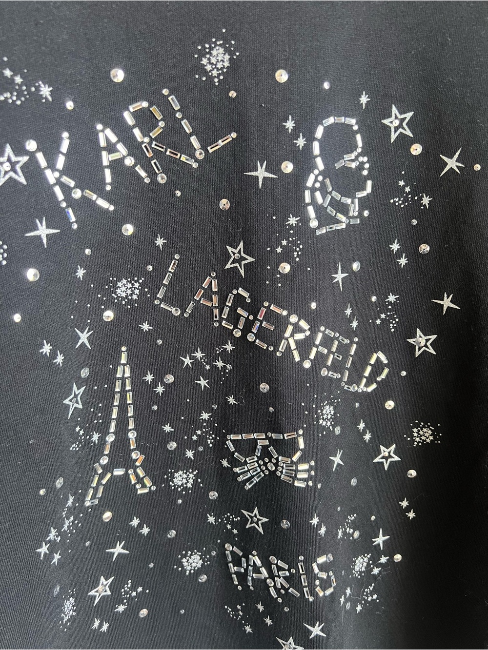 Karl Lagerfeld Paris Embellished Rhinestone Graphic Sweatshirt Black Large Glam - Picture 3 of 13